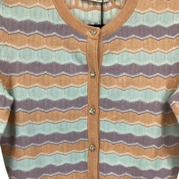 Alice + Olivia Wave Stripe Summer Knit Cardigan In Pastels Size Small - Picture 4 of 11